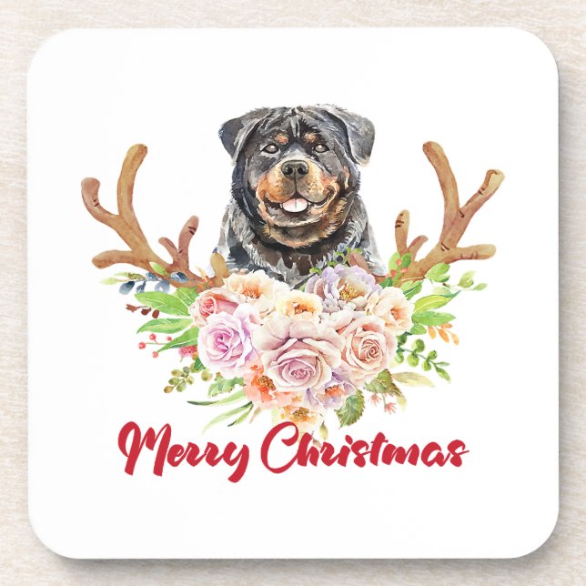 Porta-copo Feliz Natal Rottweiler Cão Reindeer Xmas Cão (Frente)