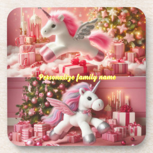 Porta-copo Feliz unicórnio cor-de-rosa de Natal personalizado