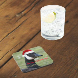 Porta-copo Feriado de Chapéu Vermelho Santa Vestido em Ganso