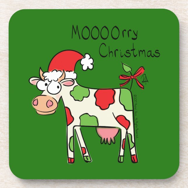 Porta-copo Feriado de Natal do Cartoon Engraçado de Vaca (Frente)