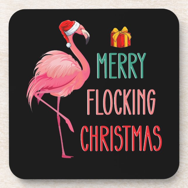Porta-copo Feriado Flamingo Engraçado pela feliz de Natal (Frente)