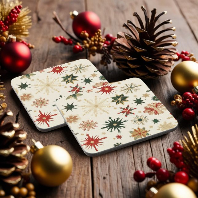Porta-copo Feriados Russos de Flocos de Neve Dourados (Rustic Gold Snowflakes pattern Holidays Beverage Coaster)