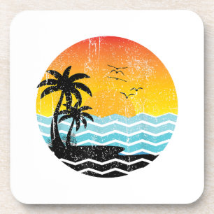 Porta-copo Férias de Verão Palmeiras Retro Pôr do Sol Tropica