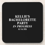 Porta-copo Festa de Despedida de Solteira Personalizada em An<br><div class="desc">Prepare-se para celebrar com nossos “Coasters de Festa de Despedida de Solteira em Andamento”! Deixe todos saberem que a festa está rolando e prepare-se para pintar a cidade na moda da festa de despedida de solteira. Compre estes porta-copos hoje e faça da última farra da noiva antes do anel uma...</div>