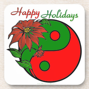 Porta-copo Festa Yin Yang Poinsettia Verde Vermelho