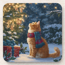 Porta-copo Festive Orange Cat Hard Plastic Coaster Set