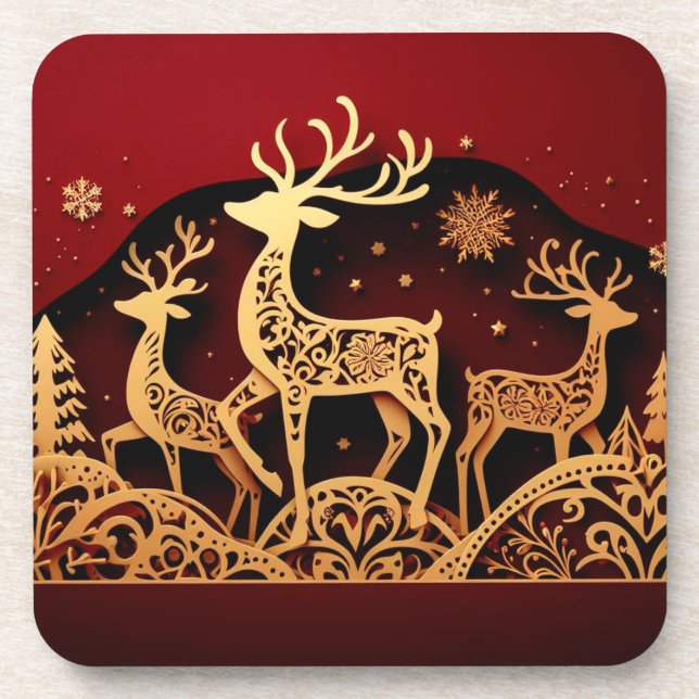 Porta-copo Festive Winter Reindeer – Ornate Forest (Frente)