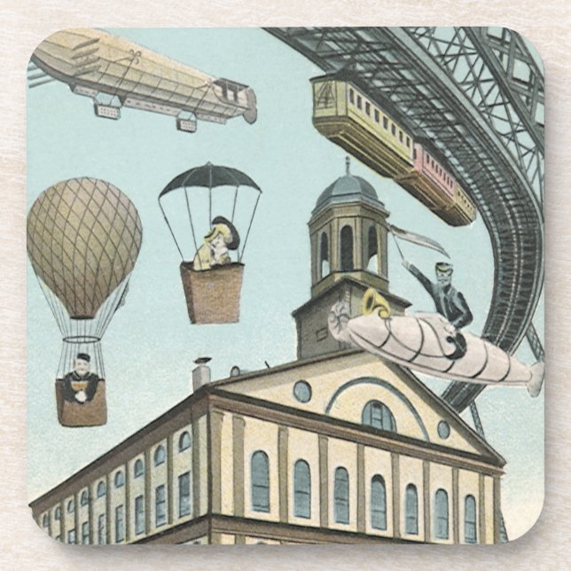 Porta-copo Ficção científica retrô, cidade steampunk vitorian (Frente)