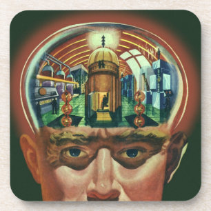 Porta-copo Ficção Científica Vintage, Cérebro Alien no Labora