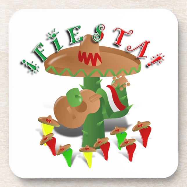 Porta-copo Fiesta Cactus w/Sombrero & Guitar (Frente)