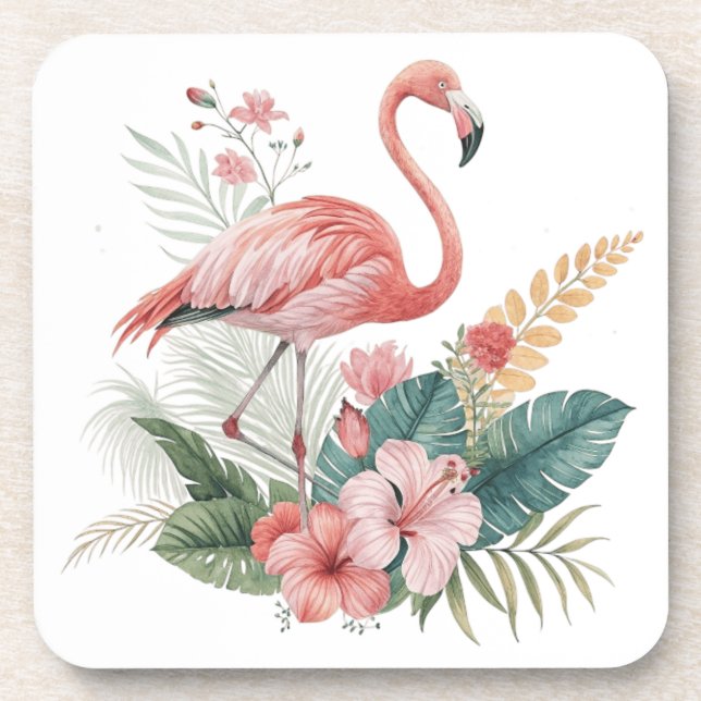 Porta-copo Flamingo Com Flores (Frente)