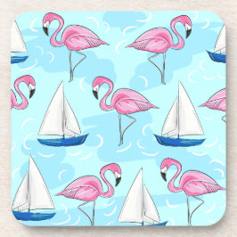 Porta-copo Flamingo Rosa Barco à Vela Azul Preppy