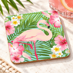 Porta-copo Flamingo Rosa Tropical Floral Folhas de Palmeira