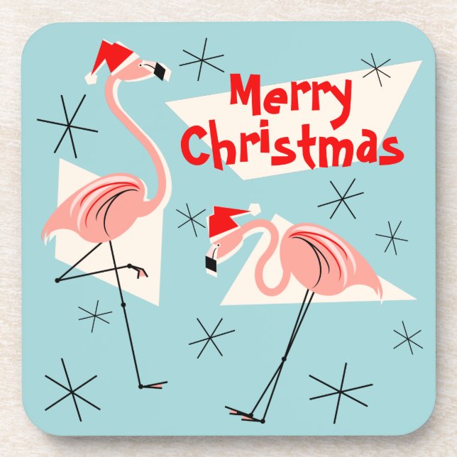 Porta-copo Flamingo Santas Azul Branca de plástico de Natal (Frente)