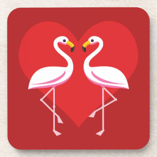 Porta-copo Flamingos Cor-de-rosa branco-claro com coração ver