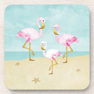 Porta-copo Flamingos cor-de-rosa da aguarela na praia