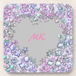 Porta-copo Flashy & Girly Sequin Glitter Heart Monograma