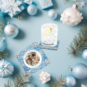 Porta-copo Floco de neve azul personalizado e bonito Natal
