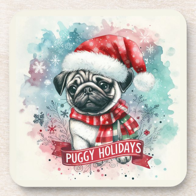 Porta-copo Floco de neve branco -,Feliz Natal de Cachorro (Frente)