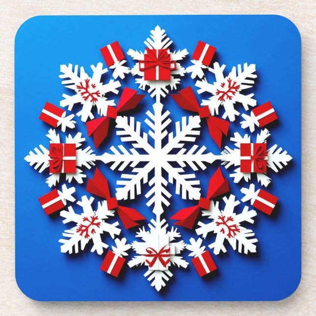 Porta-copo Floco de Neve Branco Festivo Com Presente Vermelho (Frente)