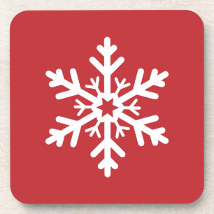 Porta-copo Floco de neve de Natal Simples, Vermelho e Branco