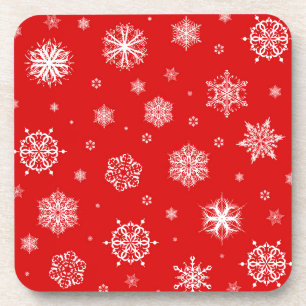 Porta-copo Flocos de neve brancos sobre fundo vermelho