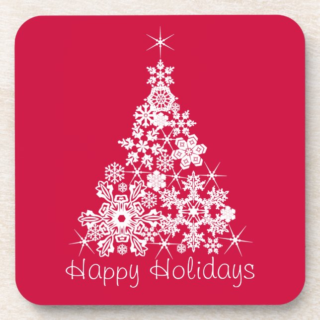 Porta-copo Flocos de neve de Natal, árvore vermelha, conjunto (Frente)
