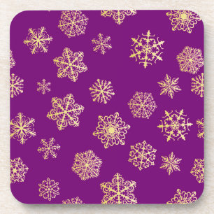 Porta-copo Flocos de neve dourados em um fundo roxo
