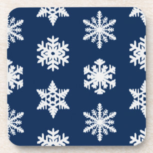 Porta-copo Flocos de Neve Ikat - Branco e Azul-Marinho Escuro