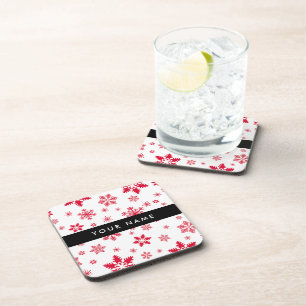 Porta-copo Flocos de neve vermelhos, seu nome, personalize