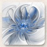 Porta-copo Flor de Arte Fracionada com Cinza Azul abstrato<br><div class="desc">Uma flor de fantasia única com tons de azul e cinza, abstrato e elegante. Design incomum para suas caldeiras decorativas de bebidas florais e muito mais.</div>