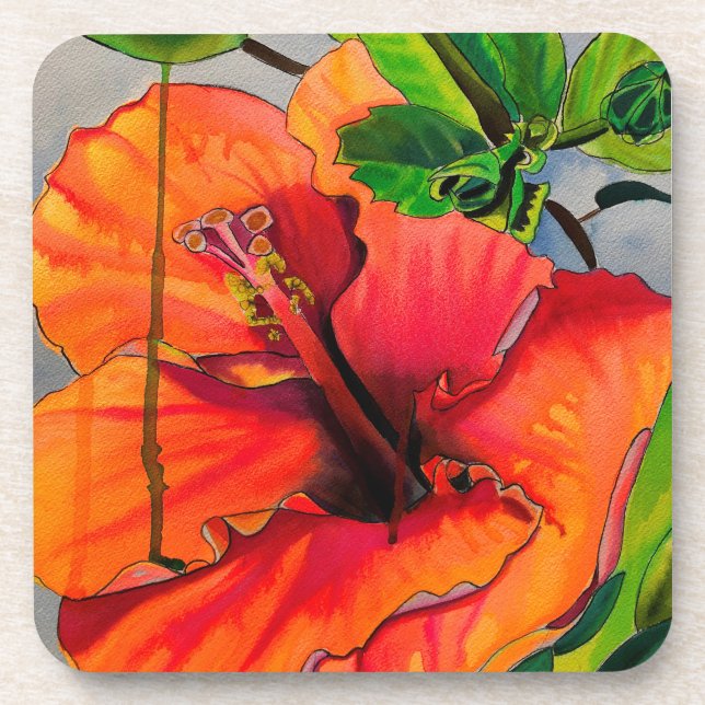 Porta-copo Flor de Neon Hibiscus Tropical (Frente)