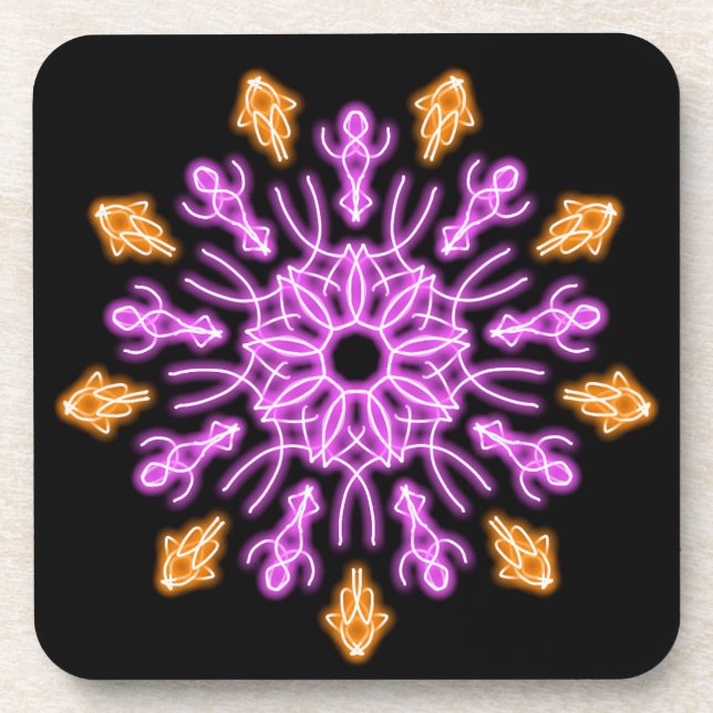 Porta-copo Flor de néon rosa e laranja (Frente)