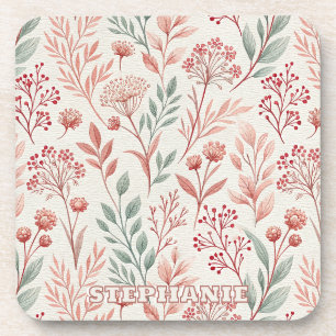 Porta-copo Flor, Floral e Folha de Cereja Rosa