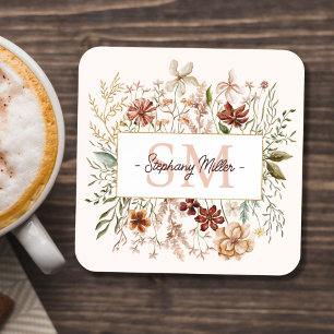 Porta-copo Flor Floral Selvagem de Outono em Aquarela com Mon
