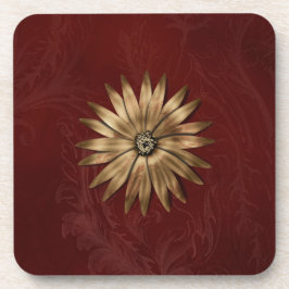 Porta-copo Flor Metálico Dourado no tecido vermelho