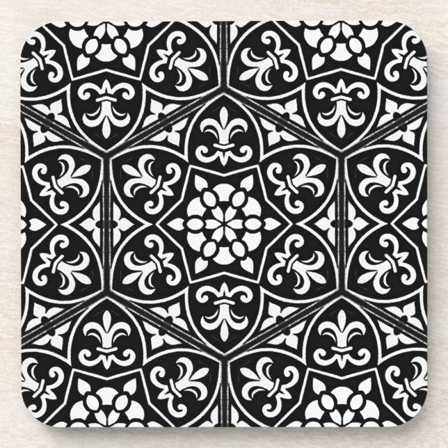 Porta-copo Flor preto&branco de lis padrão floral vertical (Frente)