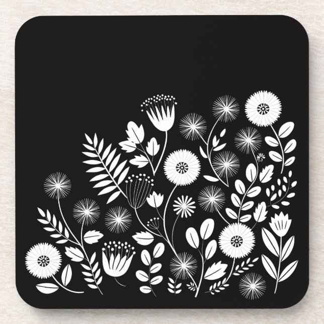 Porta-copo Flor-selvagem do Boho Negro e Branco (Frente)