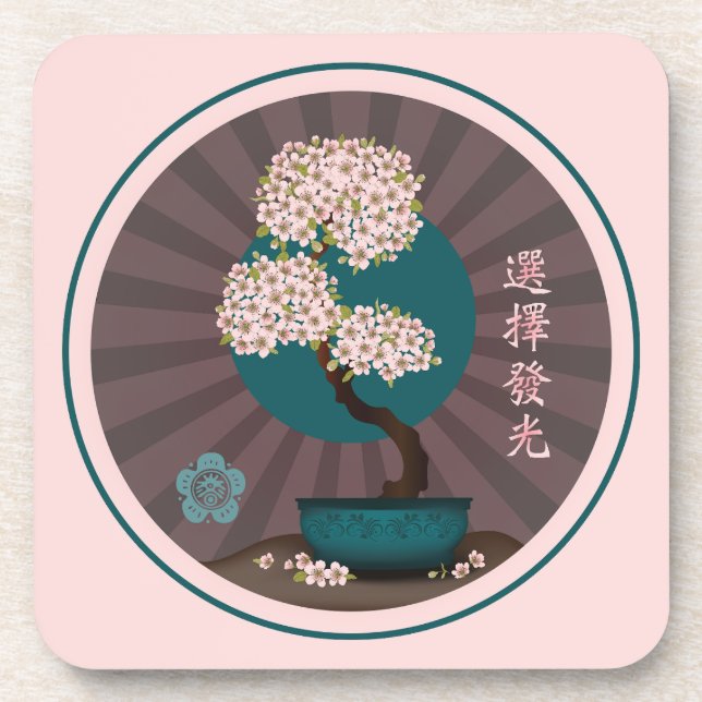 Porta-copo Floral bonsai "Escolha brilhar" arte asiática (Frente)