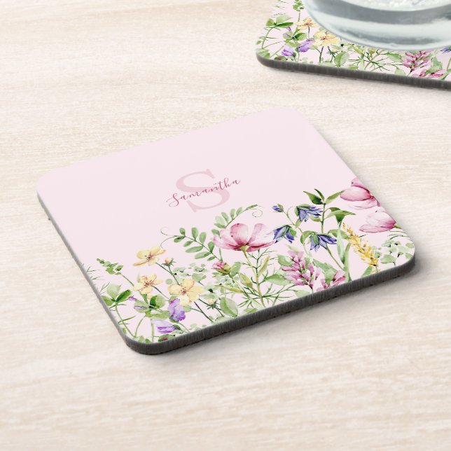 Porta-copo Floral de Flor Selvagem Rosa Personalizado (Left Side)