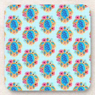 Porta-copo Floral de Tartarugas Tropicais de Ilha Azul