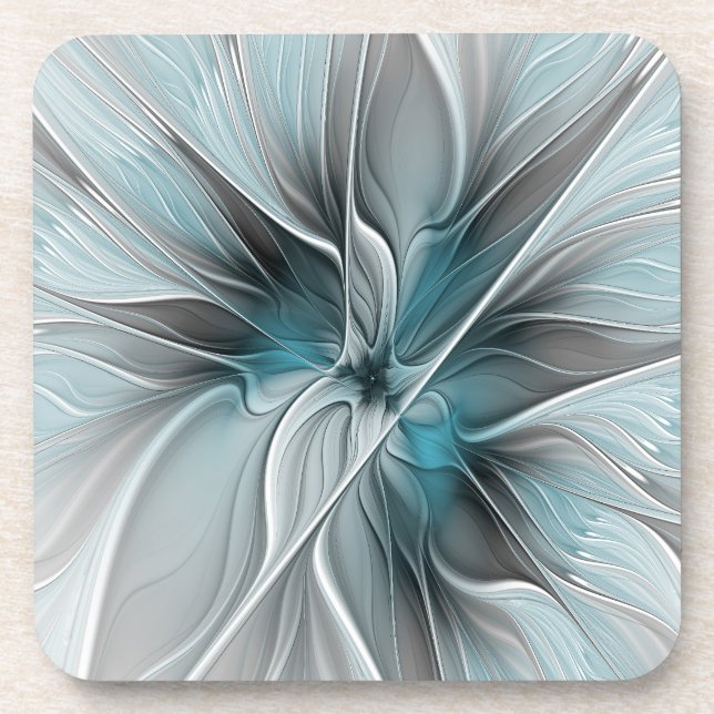Porta-copo Floral Fractal Moderno Abstrato Flor Azul Cinza (Frente)