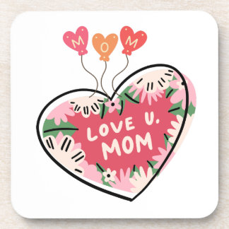 Porta-copo floral Heart "Love U. Mom" coaster