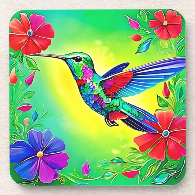 Porta-copo Floral Hummingbird Art Design (Frente)