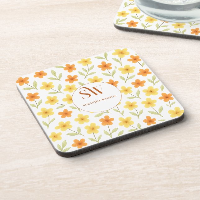 Porta-copo Floral Personalizado com Flores Laranja e Amarelo (Left Side)