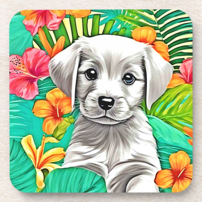 Porta-copo Floral Puppy Art (Frente)