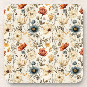 Porta-copo Floral Seca Vintage Azul Naval Terracota