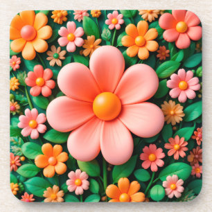 Porta-copo Flores 3D coloridas e estilizadas