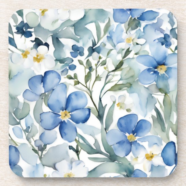 Porta-copo Flores Azuis Brancas Aquarela Chic (Frente)