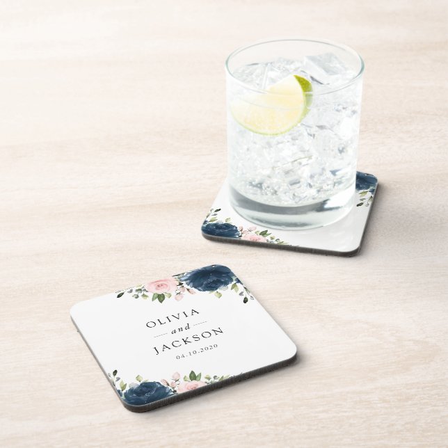 Porta-copo Flores Azuis marinhos, Flores Rosa, Casamento Flor (Lado Direito)